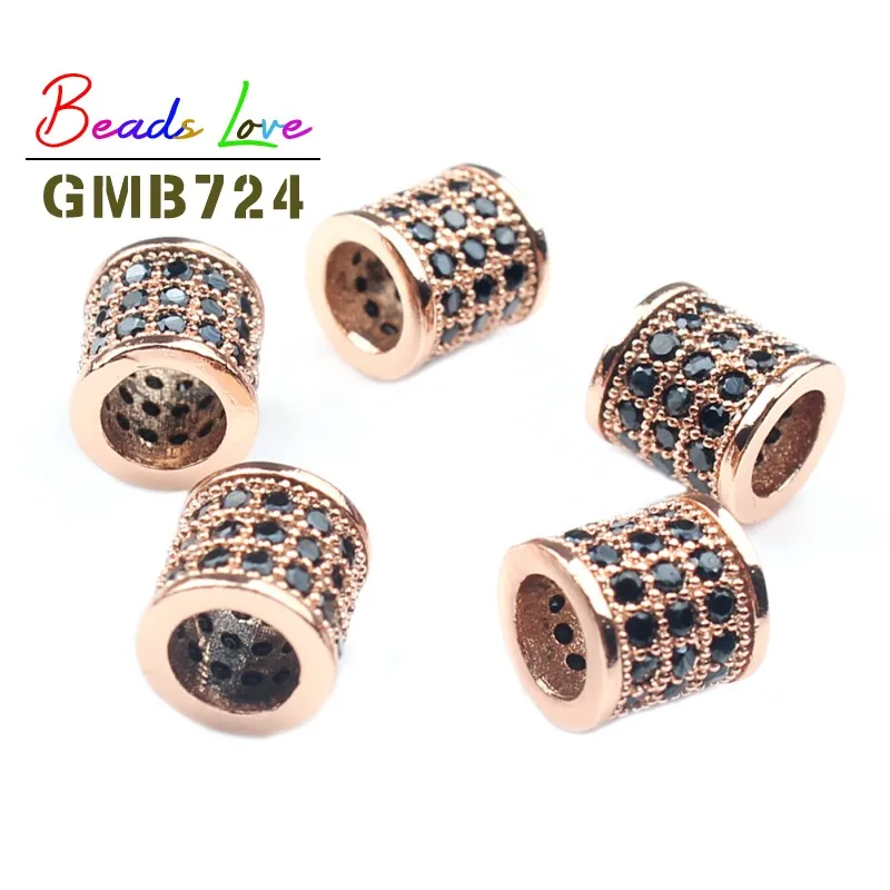 Rose Gold-Black CZ 3 шт./партия Модная металлическая медная микро-паве CZ полые цилиндрические бусины для самостоятельного изготовления ювелирных изделий Подвески подходят браслеты медные аксессуары - Цвет: Rose Gold-Black CZ