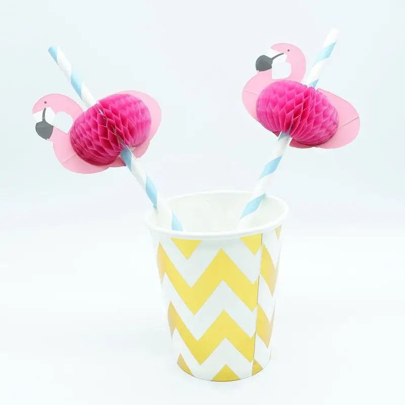 Blue Straw 8pcs Фламинго одноразовые наборы посуды бумажные чашки тарелки салфетки соломинки столовая посуда для украшения на свадьбу на день рождения вечерние принадлежности - Цвет: Blue Straw 8pcs