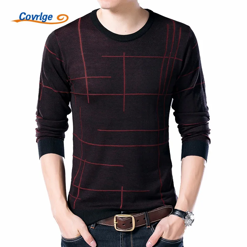 Covrlge Brand Sweater for Men 2019 Autumn Winter New Mens Sweaters Fashion Round Collar Line Pattern Design Pullover Male MZL016