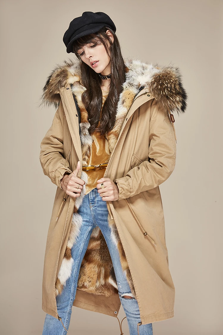 Jott модная Женская Роскошная настоящая опушка из лисьего меха X-long parka большой енот мех с капюшоном Военный женский зимний жакет, женский пиджак