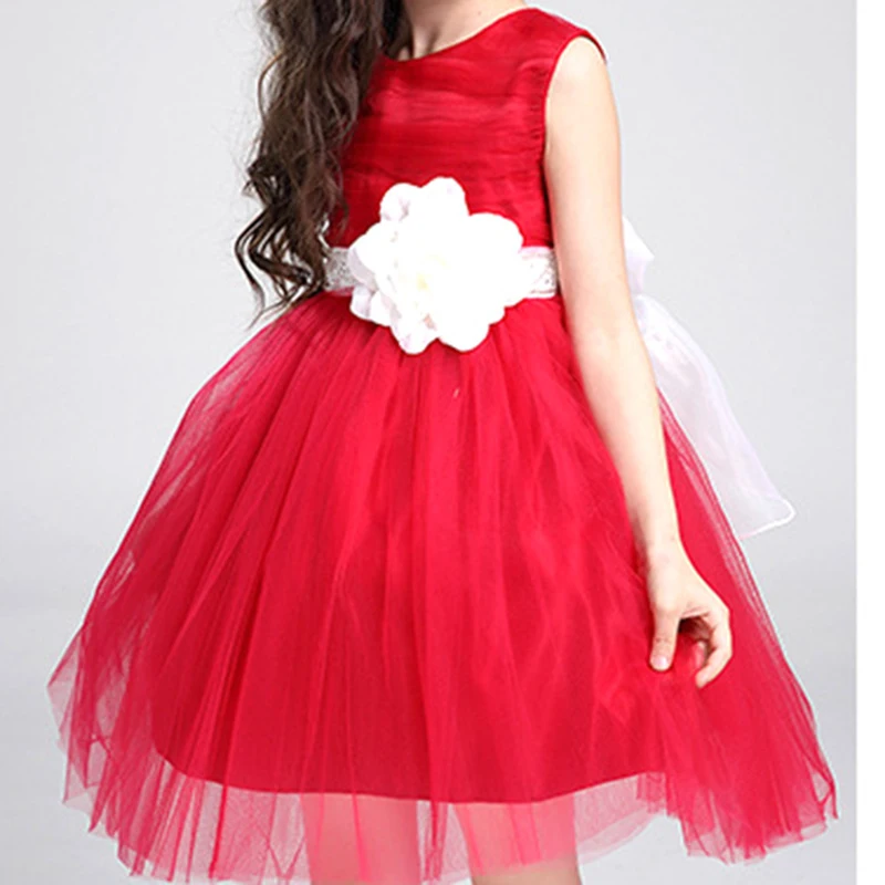 Девочка вечернее Платье 2017 Лето Принцессы Дети Рукавов Красный Цветок Платья Для