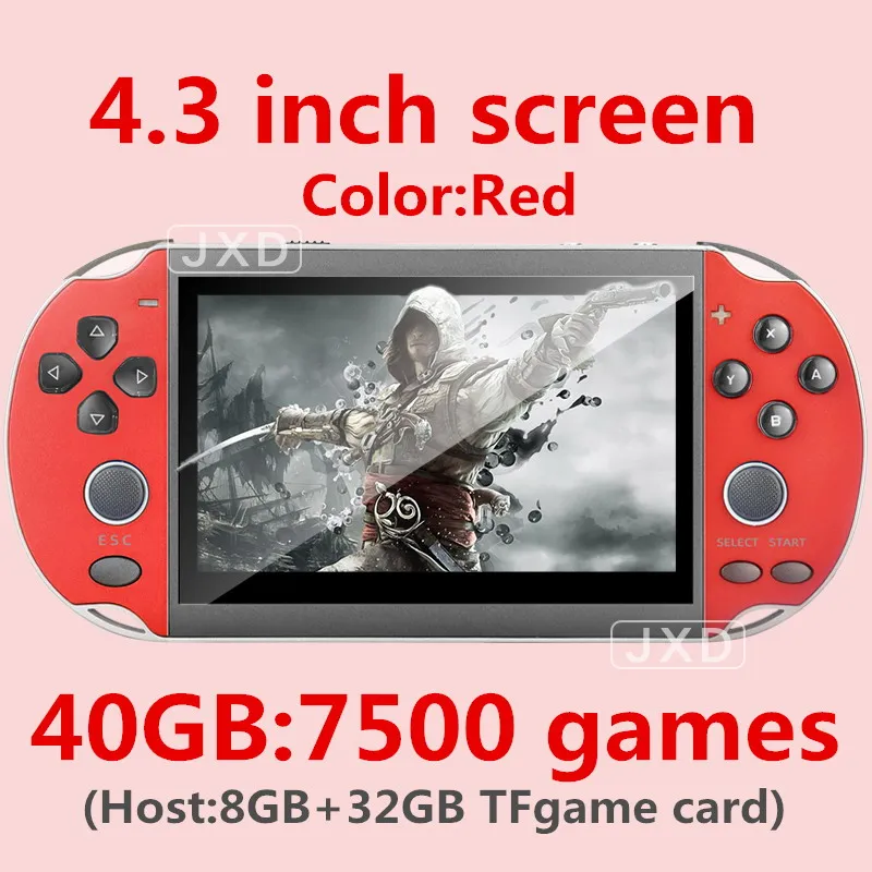 4.3Red 7500 games Классная 4,3 дюймовая цветная игровая консоль 40 ГБ, встроенная в 7500, игра для ps1/gg/cps/neogeo/gba/gbc/GB/snes/nes/sega, видео игровая Консоль MP4 - Цвет: 4.3Red 7500 games