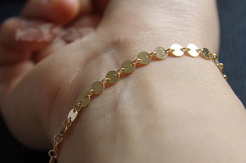 IB5082 золотое покрытие Гладкий маленький круглый лист цепь не выцветает 4 мм 10 см DIY