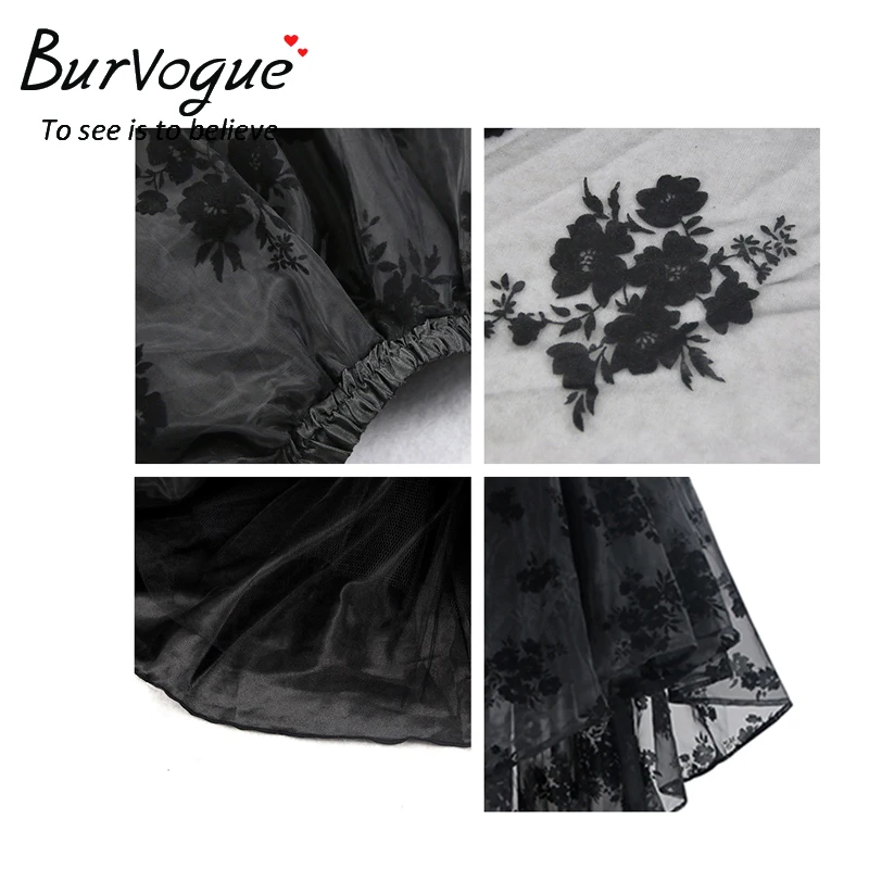 Burvogue Длинные Макси стимпанк эластичные юбки женская черная Пышная юбка из тюля гофрированная шифоновая кружевная миди готическая Сексуальная Корсетная юбка
