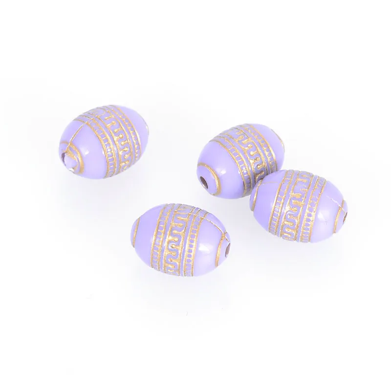 Miasol 140 Pcs/Lot 10x13 MM Retro Etched Acrylic Gild Gold Lined Barrel Antique Design Beads For DIY Jewelry Making Accessories - Цвет: Purple with Gold