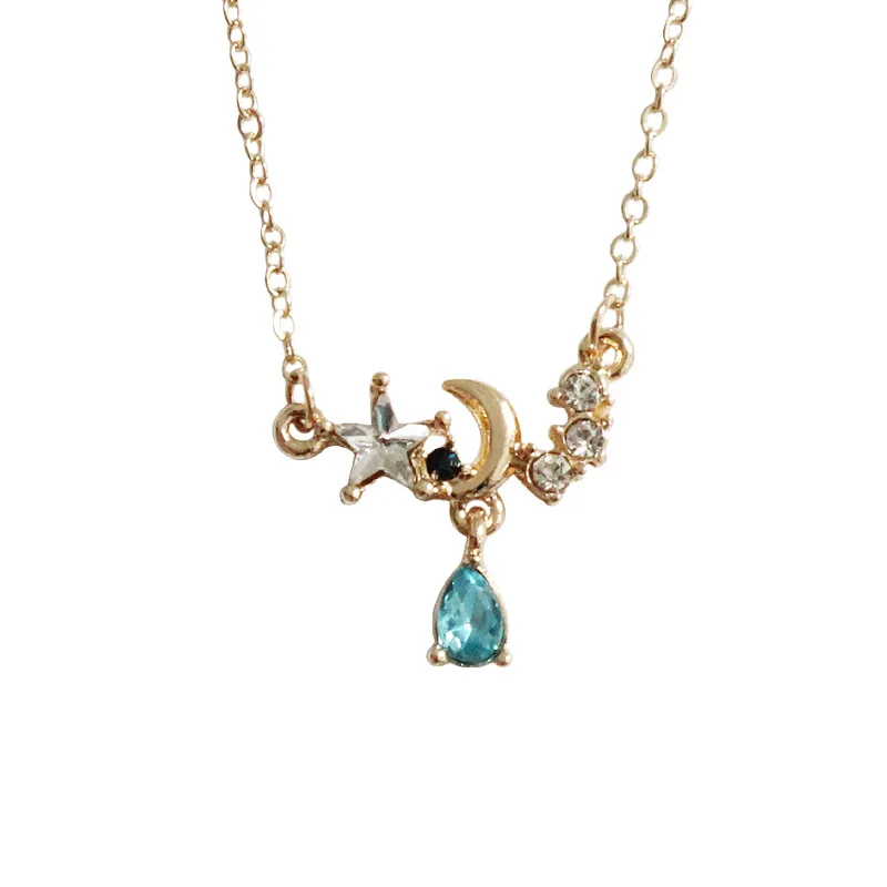 blue crystal pendant 16 стилей японская Луна кошка кулон угол крыло ключ палочка Сейлор Мун ожерелье - Окраска металла: blue crystal pendant
