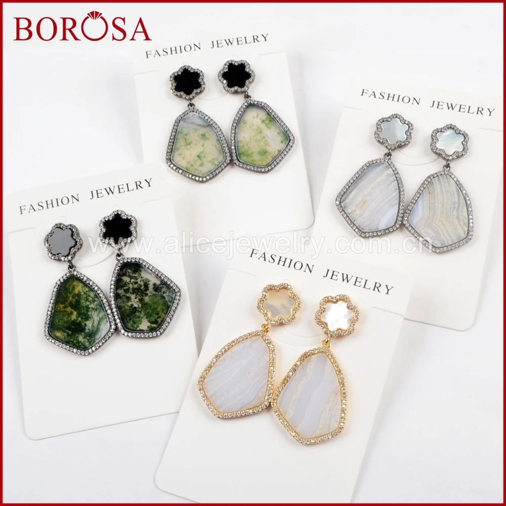 BOROSA Druzy 3 пары CZ Микро фианиты агатовый камень Длинные висячие серьги смесь цветов