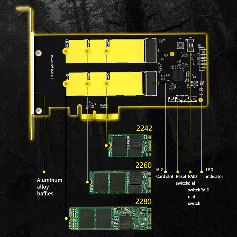 Maiwo Pci-E X4 X8 X16 к M.2 Ngff двойной Ssd адаптер с Raid высокоскоростной Sata массив внешний