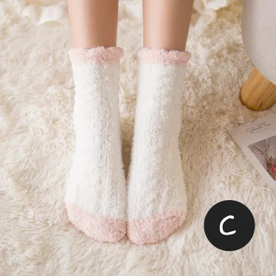 white-pink Jeseca/осенне-зимние плотные теплые носки для женщин; милые носки для девочек в японском стиле Kawaii; женская домашняя одежда; домашние носки - Цвет: white-pink