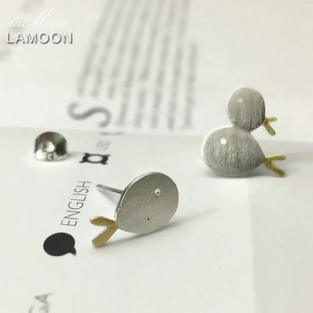 LAMOON 2 Little Fish Design Earrings for Women Cute Pure 925 Sterling Silver Fine Jewelry Accessories Party Bijoux EY028 | Украшения и