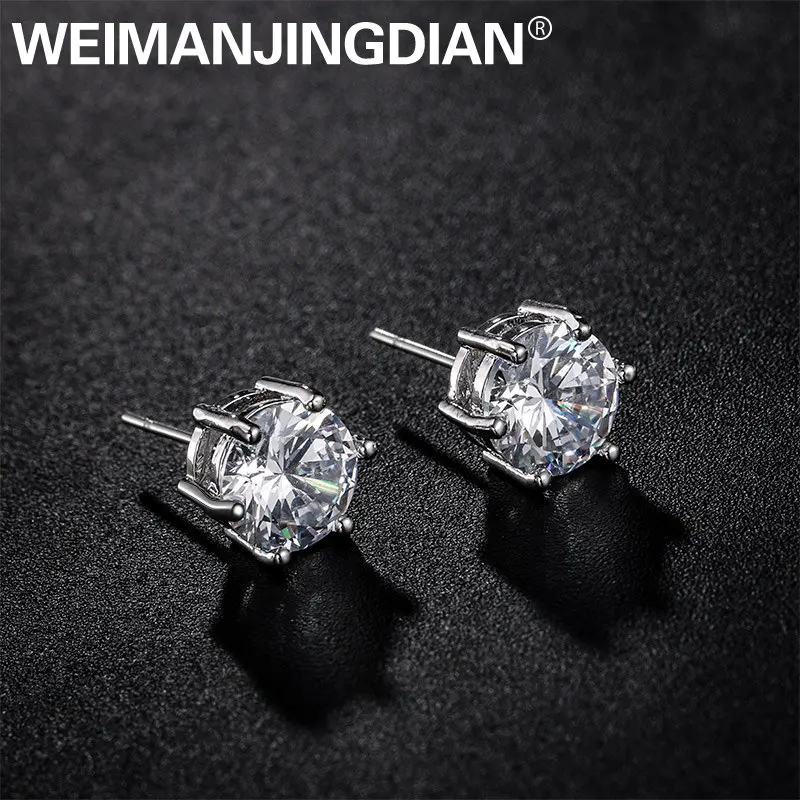 stud - silver WEIMANJINGDIAN Новое поступление Искрящиеся 8 мм круглой огранки кубического циркония CZ винт клип серьги для женщин - Окраска металла: stud - silver