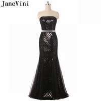 janevini bling black bridesmaid dresses mermaid sequined women formal prom gowns strapless beaded african wedding party dress