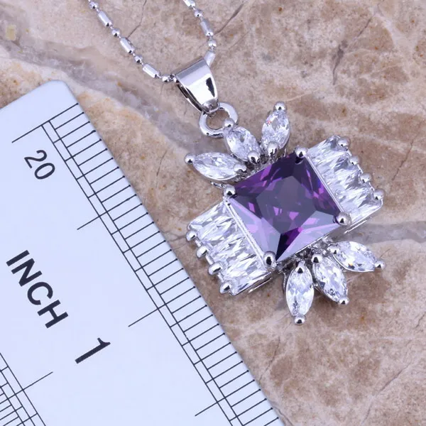 Волшебный фиолетовый кубический цирконий Белый CZ посеребренный комплект