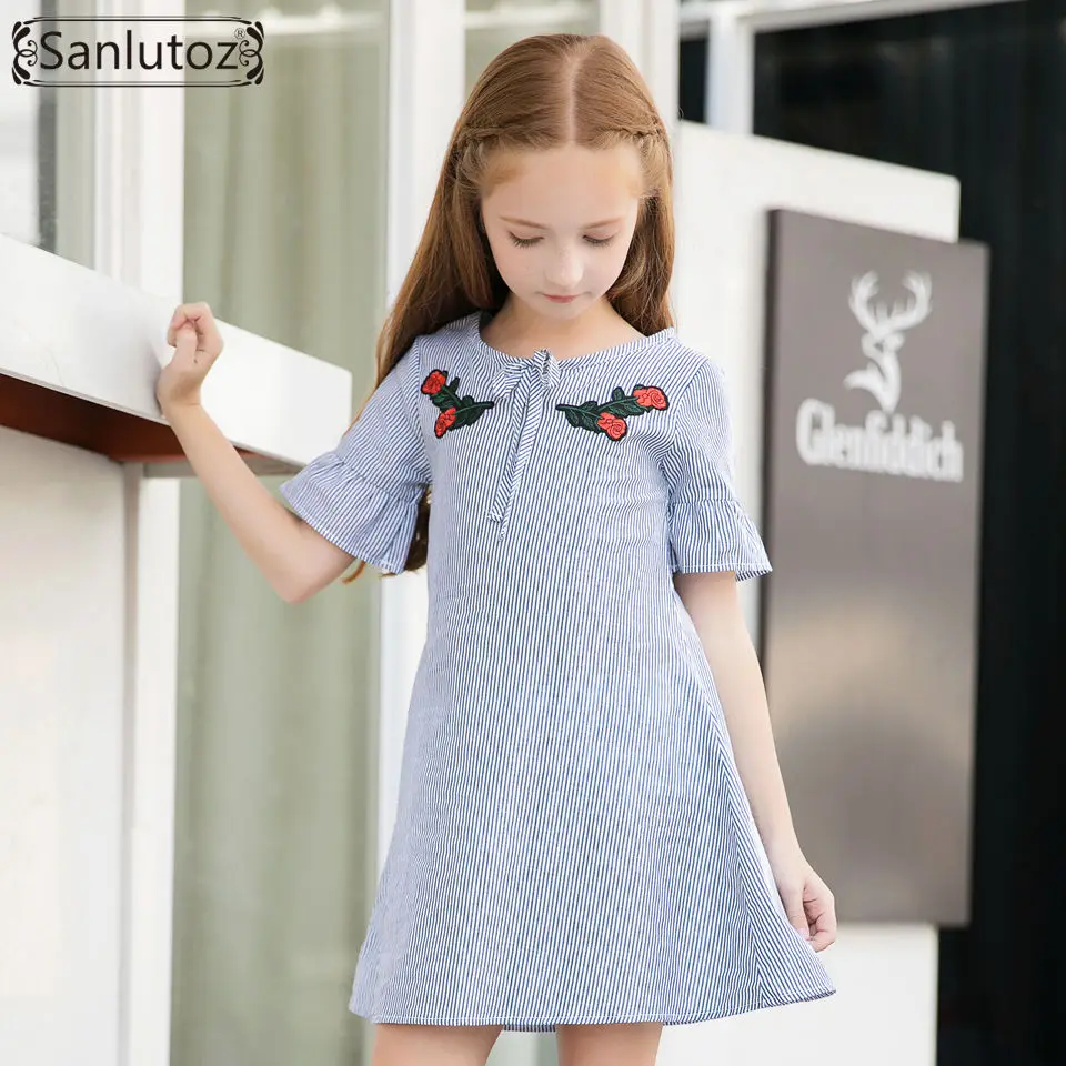 Sanlutoz Flower Girl Dress Short Sleeve Cotton Kids Clothes for Girls Summer 2018 Children Birthday Party Princess | Детская одежда и