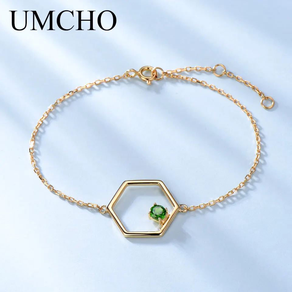 

UMCHO Natural Diopside Gemstone Bracelets For Women Solid 925 Sterling Silver Gemstone Chain Bracelet Fine Jewelry Wedding Gift