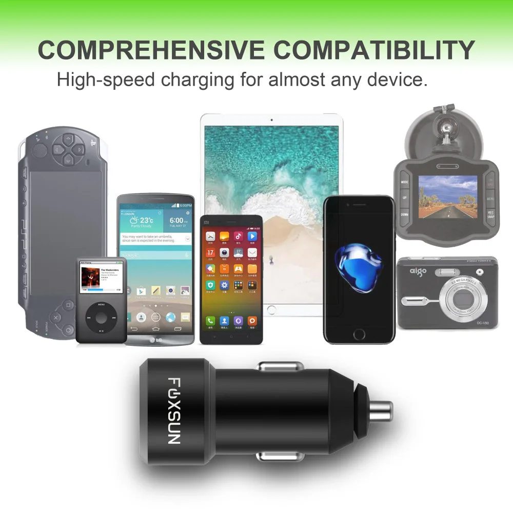Foxsun 4.8A/24W Металлический Двойной Смарт USB порты автомобильное зарядное устройство