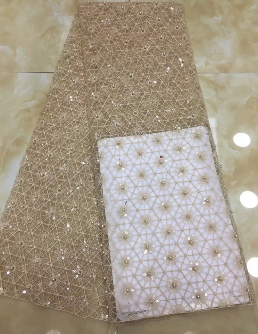 

High class embroidered lace fabric bridal African Lace Fabric High Quality with beads and sequins Beautiful French Net Lace
