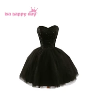 special occasion strapless formal teens gowns ball gown elegant girls black dresses short for prom dresses 2020 new w587