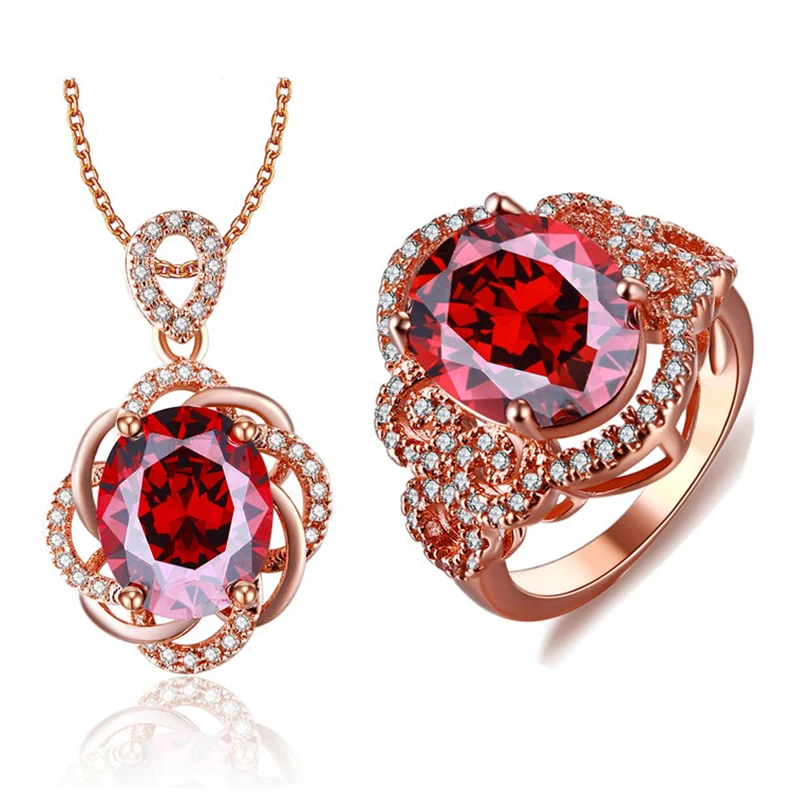 Модные комплекты ювелирных украшений цвета розового золота наборы свадебных с