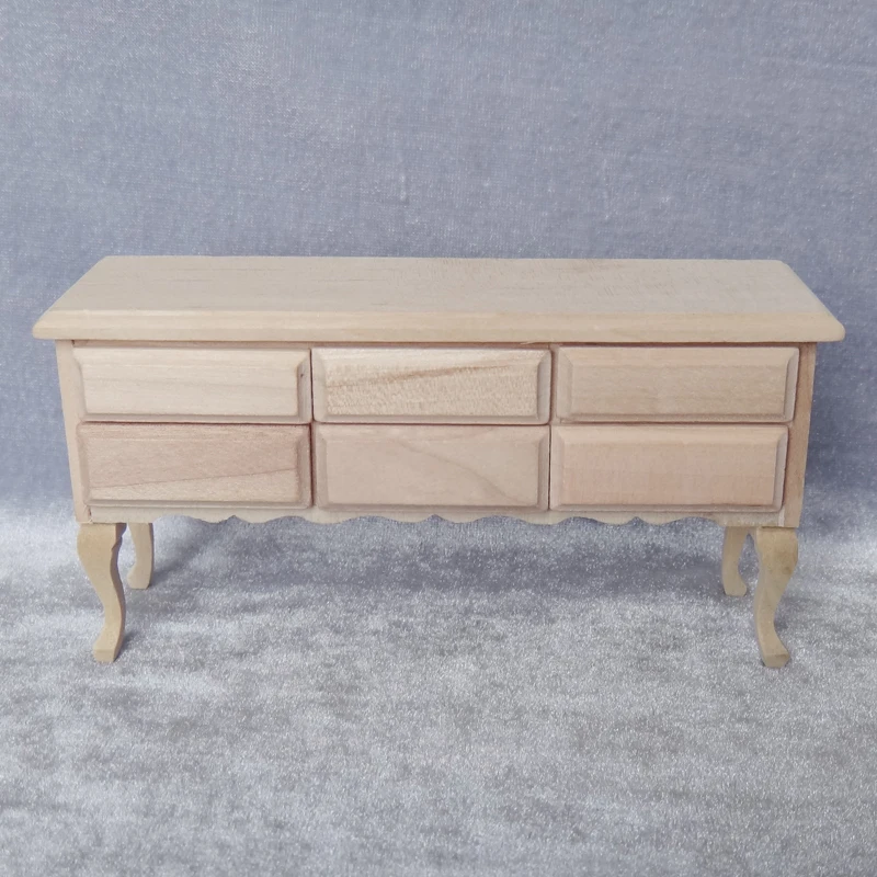 Table Desk with Drawers Unpainted 1/12 Dollhouse Miniature Furniture Tables Drawer Model and Golden Pull Room Accessories |