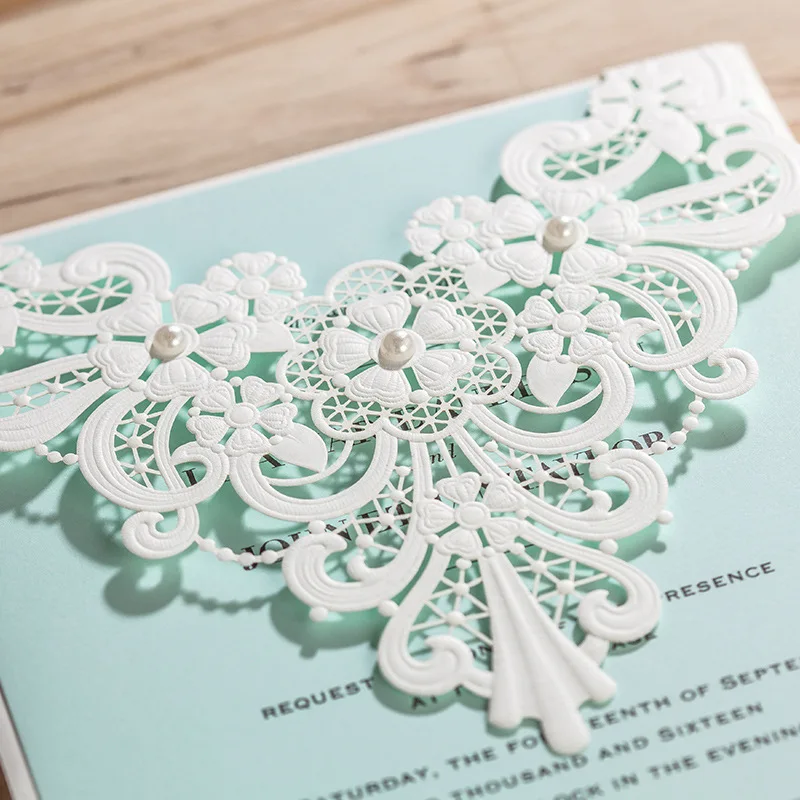 100pcs Vertical Laser Cut White Hollow Flora Wedding Invitation with envelope insert Customizable CW5190 |