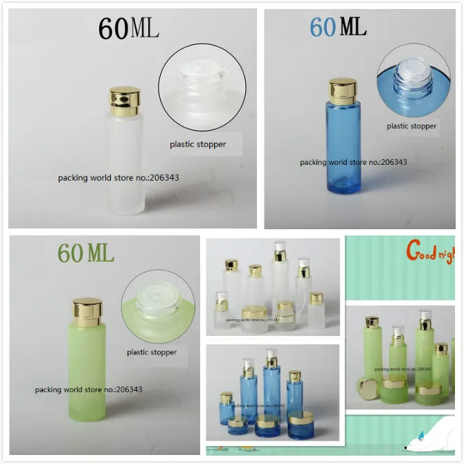 60 мл матовая/зеленая/синяя стеклянная бутылка Золотая Пластиковая Крышка Пробка