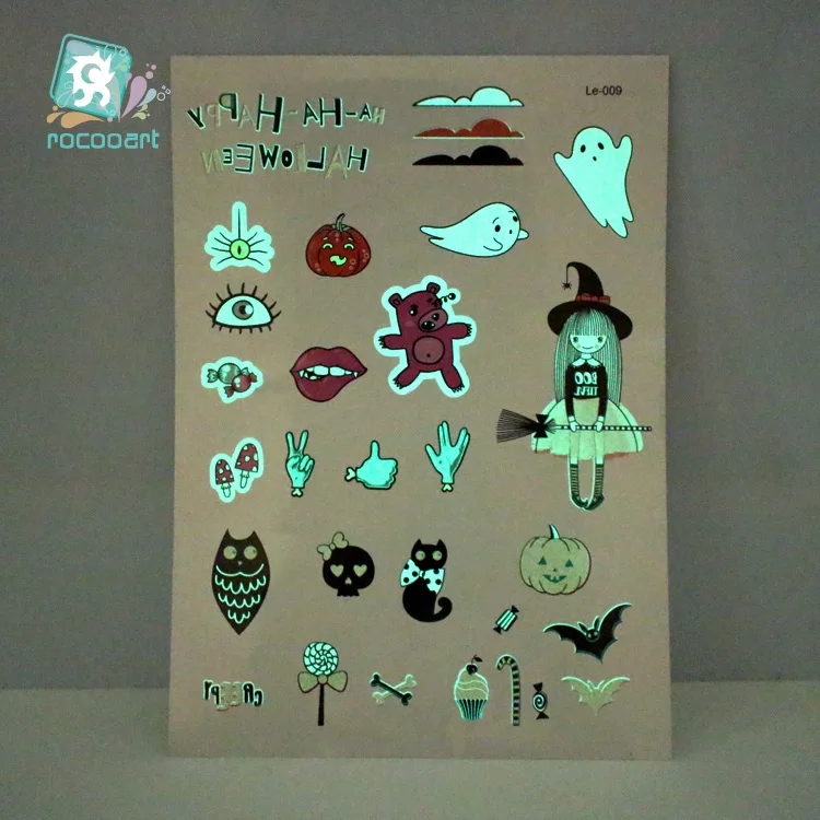 

New arrival Halloween Luminous Tattoo Ghost Taty For Kids Fake Tatoo Witch Glowing in Dark Waterproof Temporary Tattoo Stickers