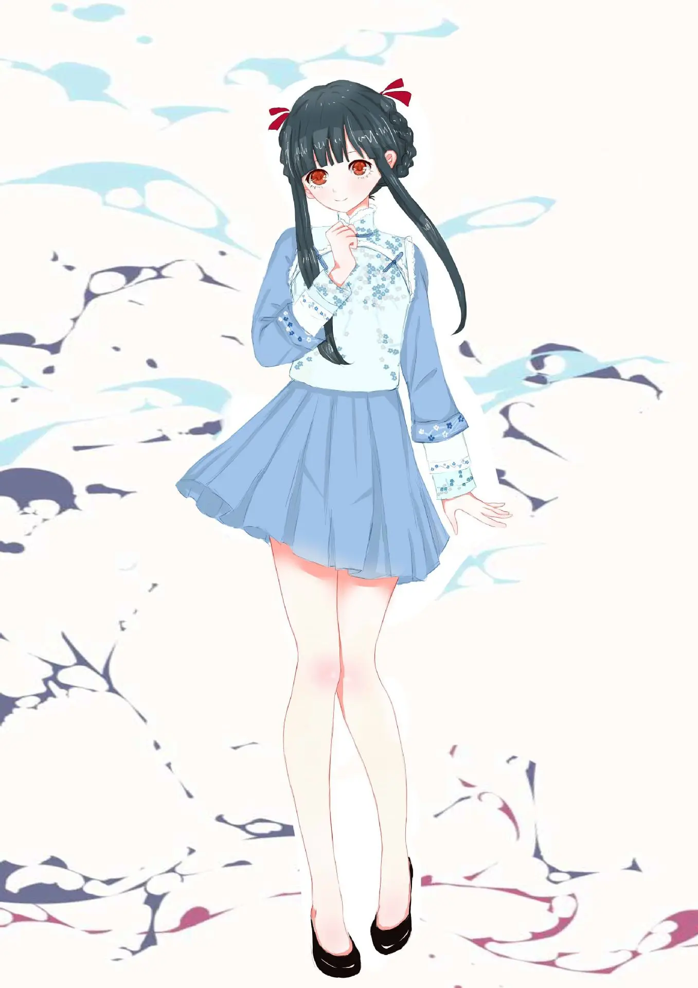 "Qing Ru" китайский стиль Новогодняя вышивка сливы 2 шт. комплект: Искусственный меховой жилет+ платье с длинными рукавами цвет синий милый