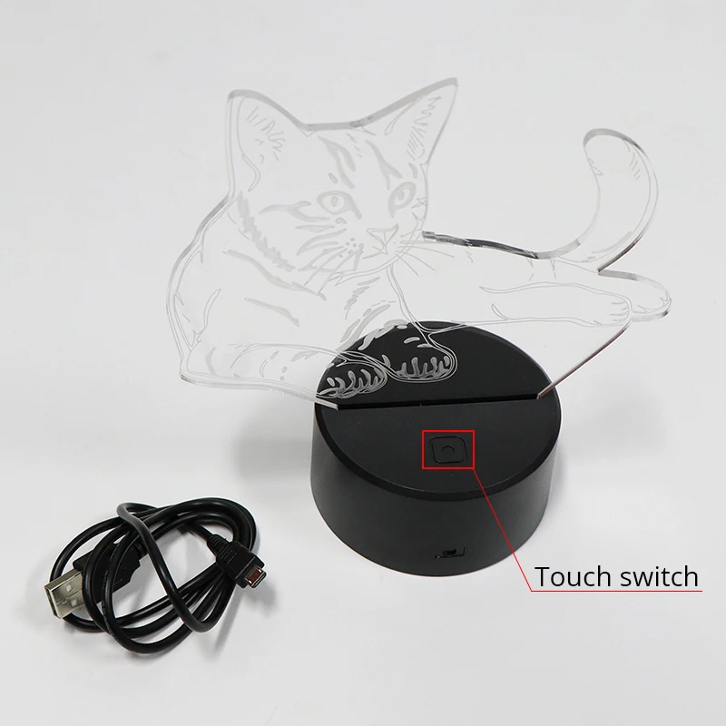 Новинка, 3D лампа, милый котенок, кошка, светодиодный, USB лампа, сенсорный переключатель, RGB, 7 цветов, меняющийся стол, Ночной светильник, прикроватный, декоративный светодиодный светильник
