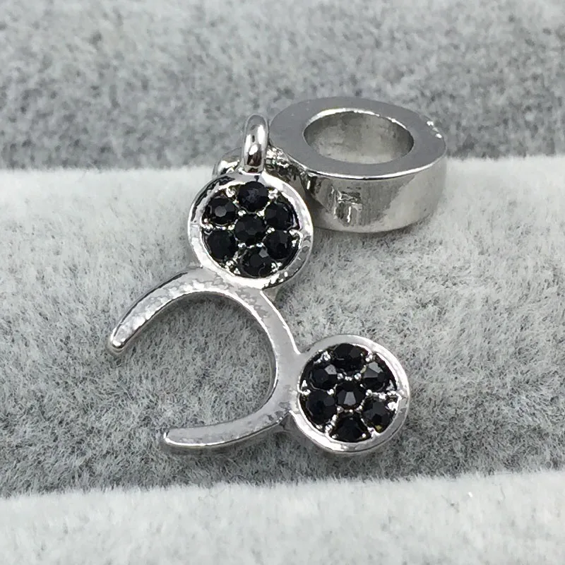 Обруч Микки болтаются с черными кристаллами Европейские Бусины Подходят амулеты