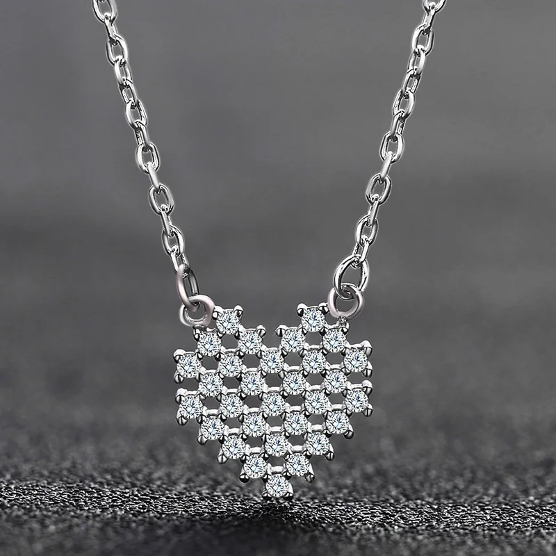 Сердце любовь ключицы цепи 925 серебро белое золото Цвет Crystal ожерелье колье