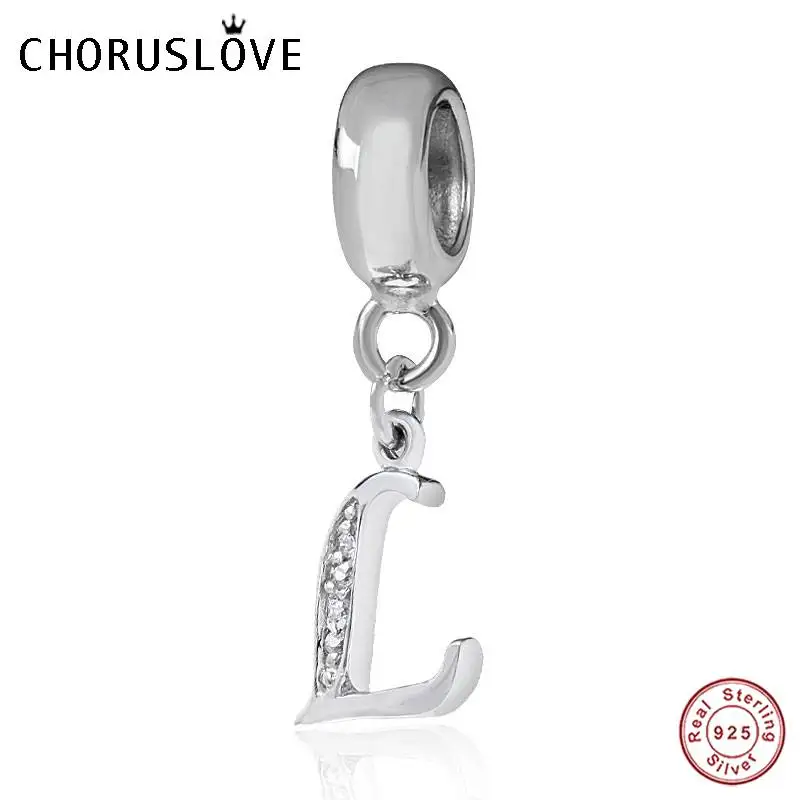 Pandora Letter L Choruslove A-Z Подвески с буквами 925 пробы серебро CZ 26 бусы с алфавитом fit Pandora Подвески браслет для женщин DIY Ювелирные изделия SS2657 - Окраска металла: Pandora Letter L
