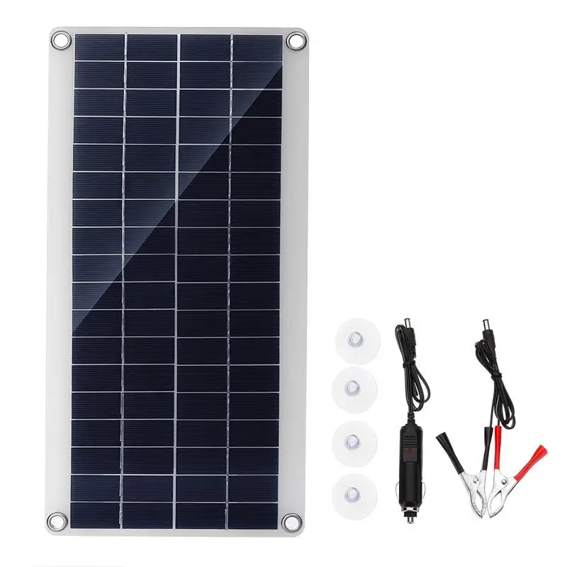 Solar Panel 25W 12V Double USB Portable Power Bank Board External Battery Charging Solar Cell Board Crocodile Clips Car charger