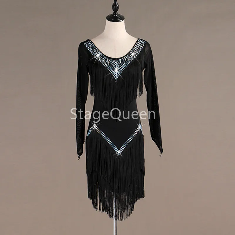 Женское платье для латиноамериканских танцев с бахромой соревнований