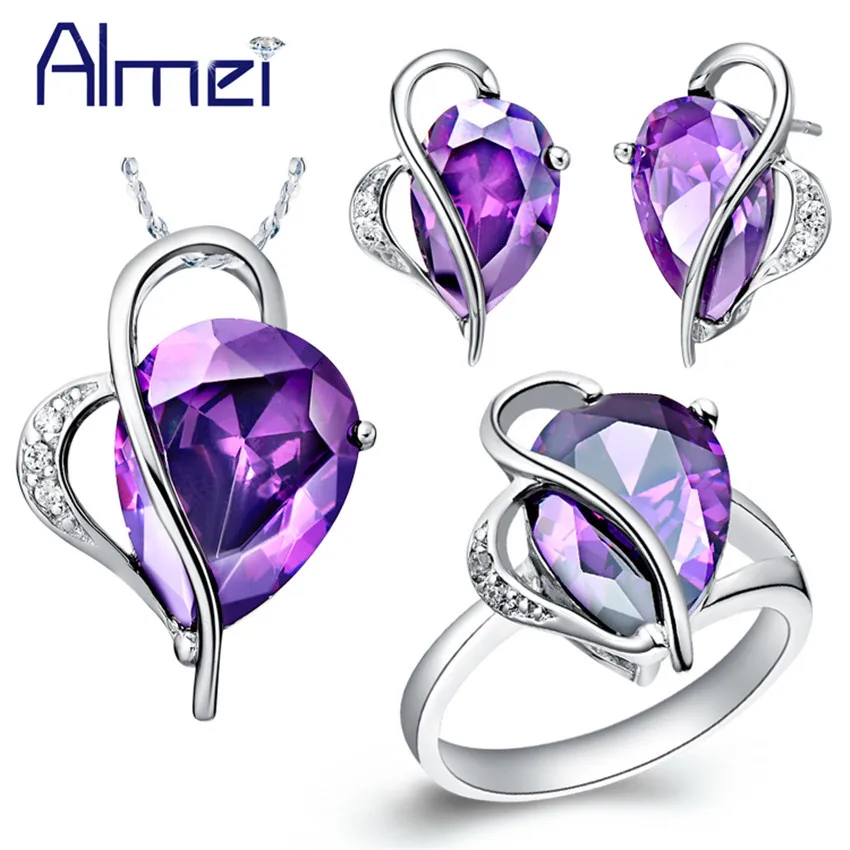Almei турецкое Сердце Камень Серебряный цвет костюм ювелирные изделия Наборы