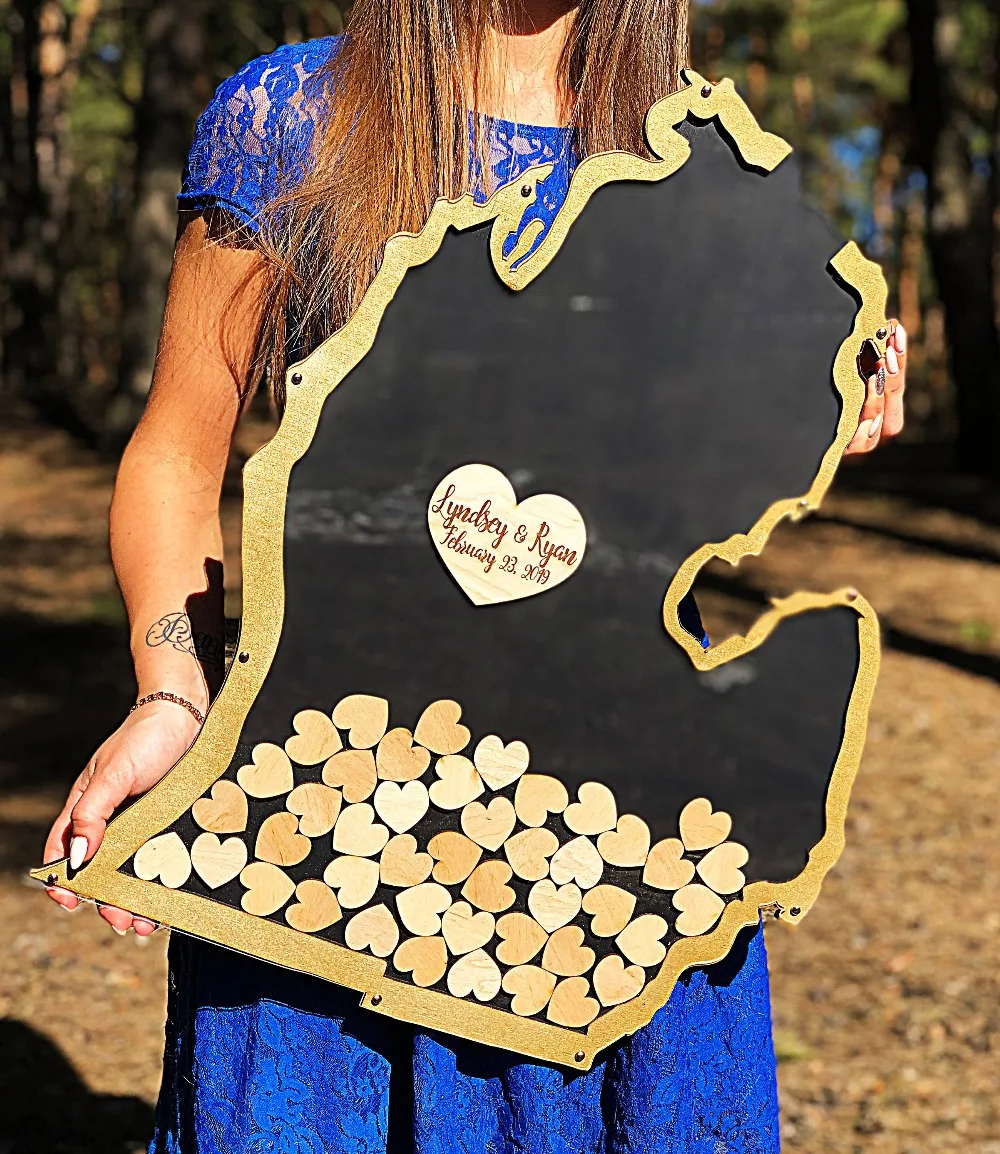 Деревянная Свадебная Гостевая книга в форме Мичигана элегантная коробка капля с