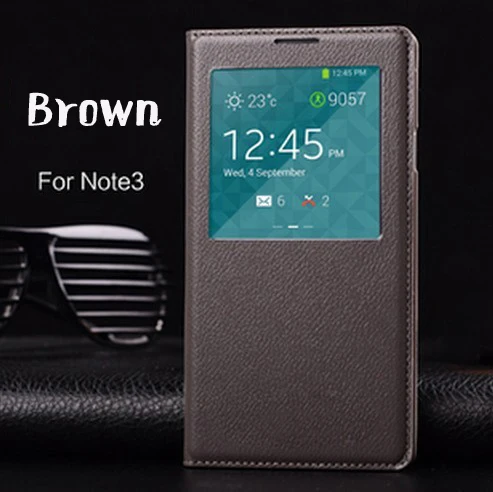 Откидной кожаный чехол для телефона samsung Galaxy Note 3 Note3 Not III SM 9005 N900 N9005 SM-N900 SM-N9005 чехол с чипом Smart View - Цвет: Brown