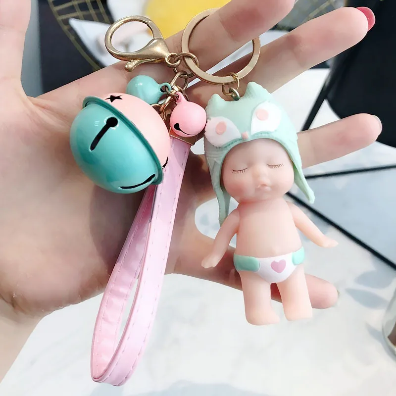K19 Мультфильм милый эльф куклы спящего ребенка брелок запястье колокольчиками кольцо для ключей Для женщин автомобиль мешок Шарм Подвеска Брелки Брелок порте скрипичный ключ - Цвет: K19