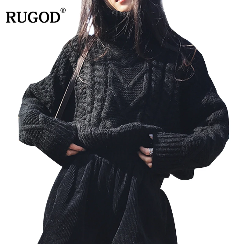RUGOD Осень Зима Новый женский свитер с высоким воротом Модный рукав &quotлетучая