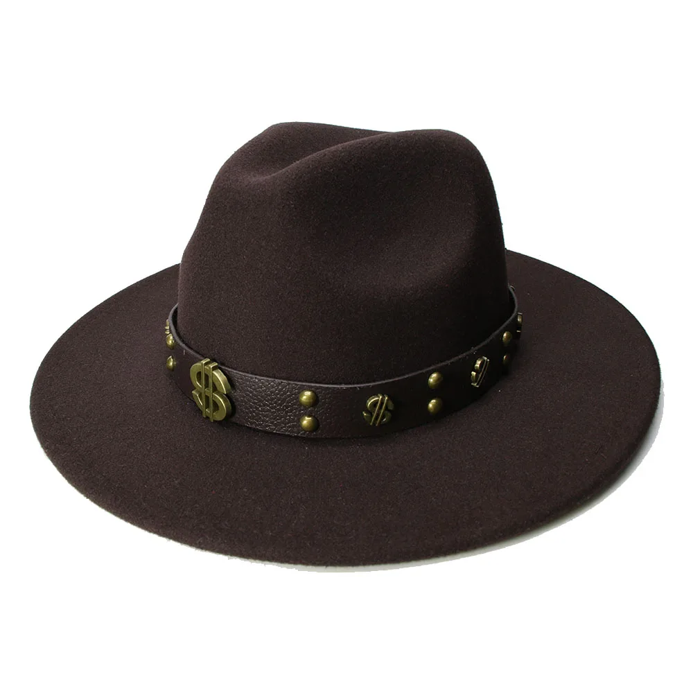 

LUCKYLIANJI Retro Kid Child Vintage 100% Wool Wide Brim Cap Fedora Panama Jazz Bowler Hat Dollar Leather Band (54cm/Adjusted)