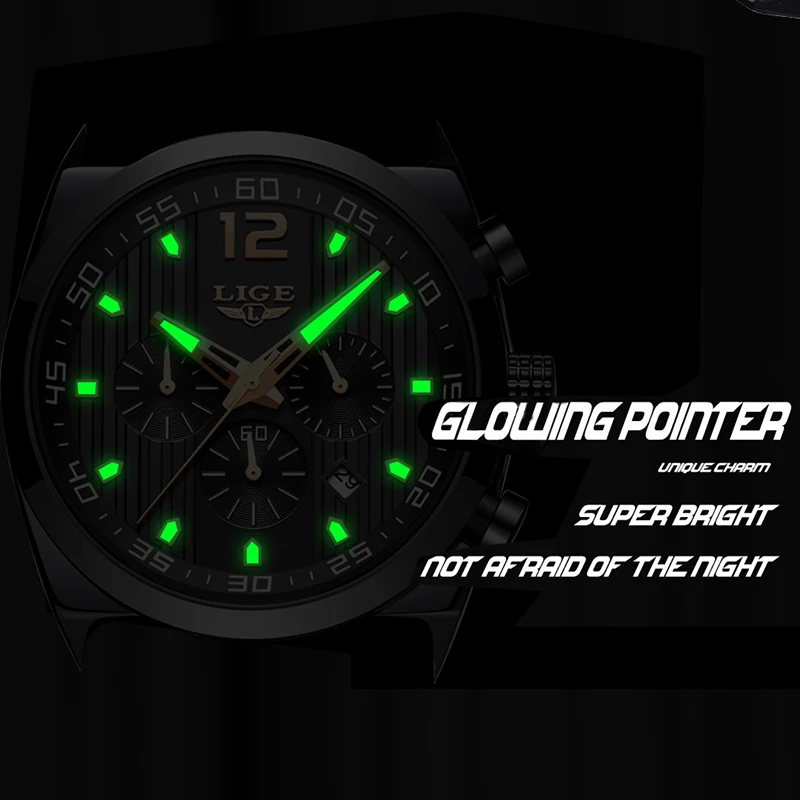 

LIGE Men Watches Male Waterproof Military Watch Men Top Brand Luxury Chronograph Leather Sport Quartz WristWatch relojes hombre