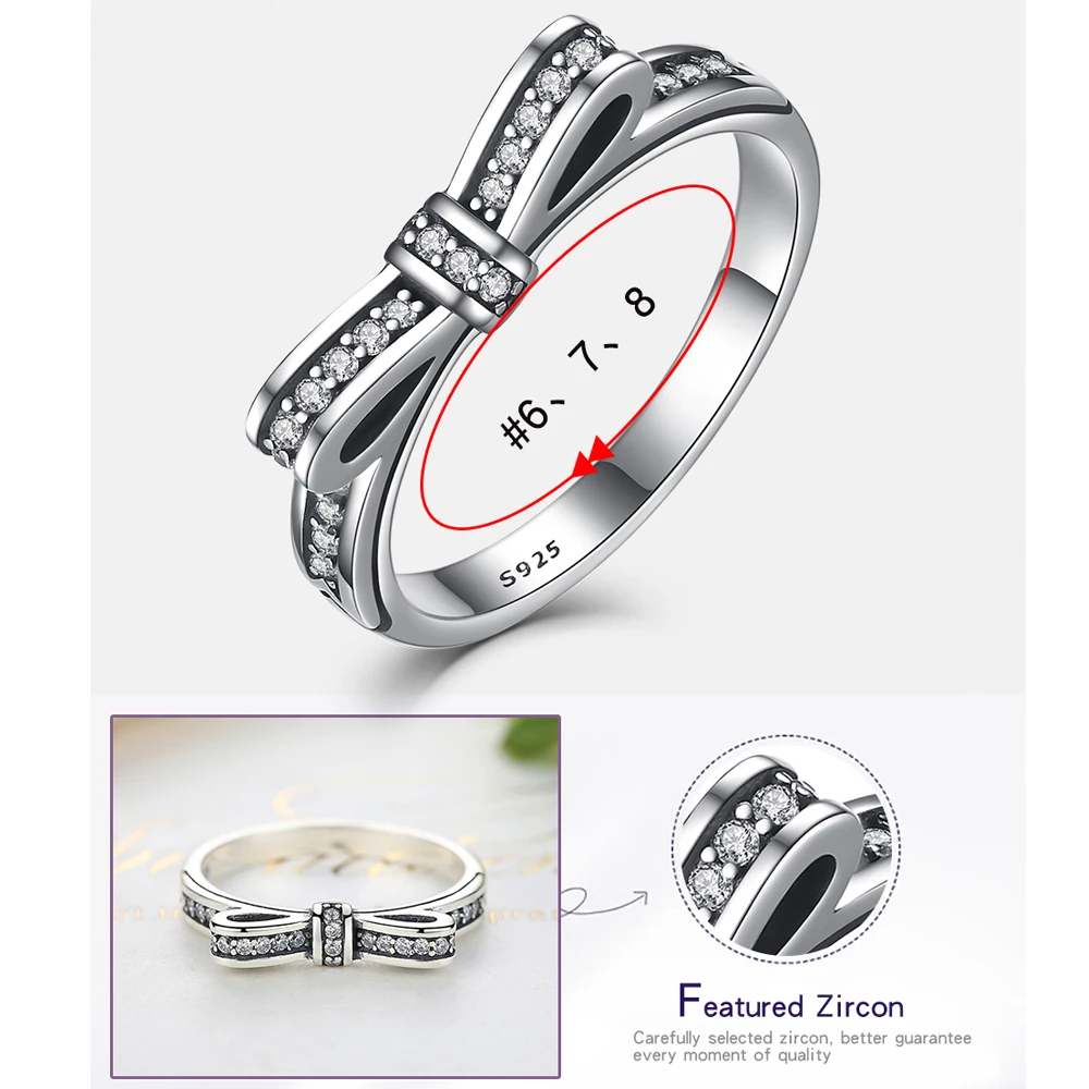 Женское кольцо из серебра 925 пробы с блестящим бантом|925 sterling silver ring|sterling ringsfashion