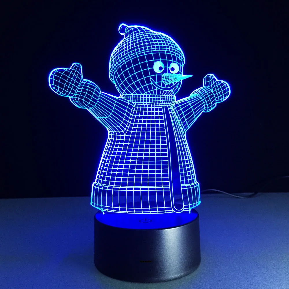 Рождественский Снеговик 3D визуальная иллюзия Лампа USB Ночник детский новогодний