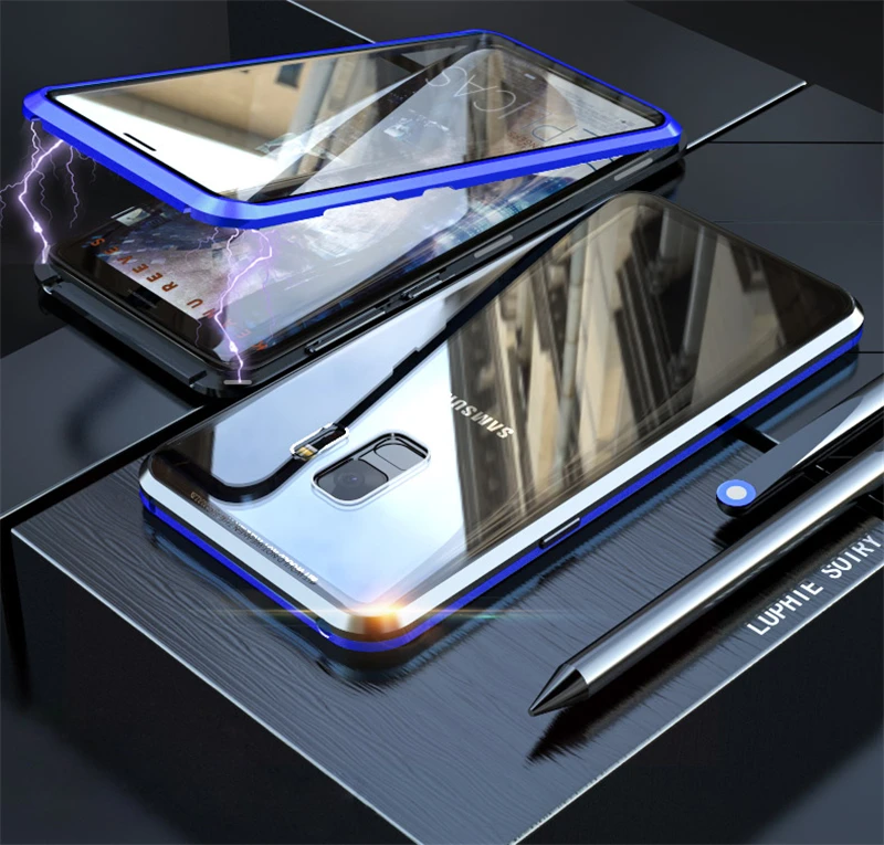 360 чехол на весь корпус для samsung Galaxy S9 Plus S9Plus металлический магнитный бампер и передние крышки из закаленного стекла для samsung S9 чехол s 360