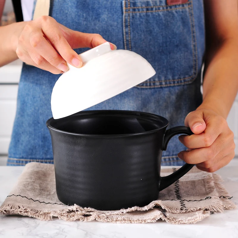 

Japanese Noodles Bowl with Cover Ceramic Bowls Large Size Instant Noodles New Bone China Bowl with Cover Handle Chopsticks Set