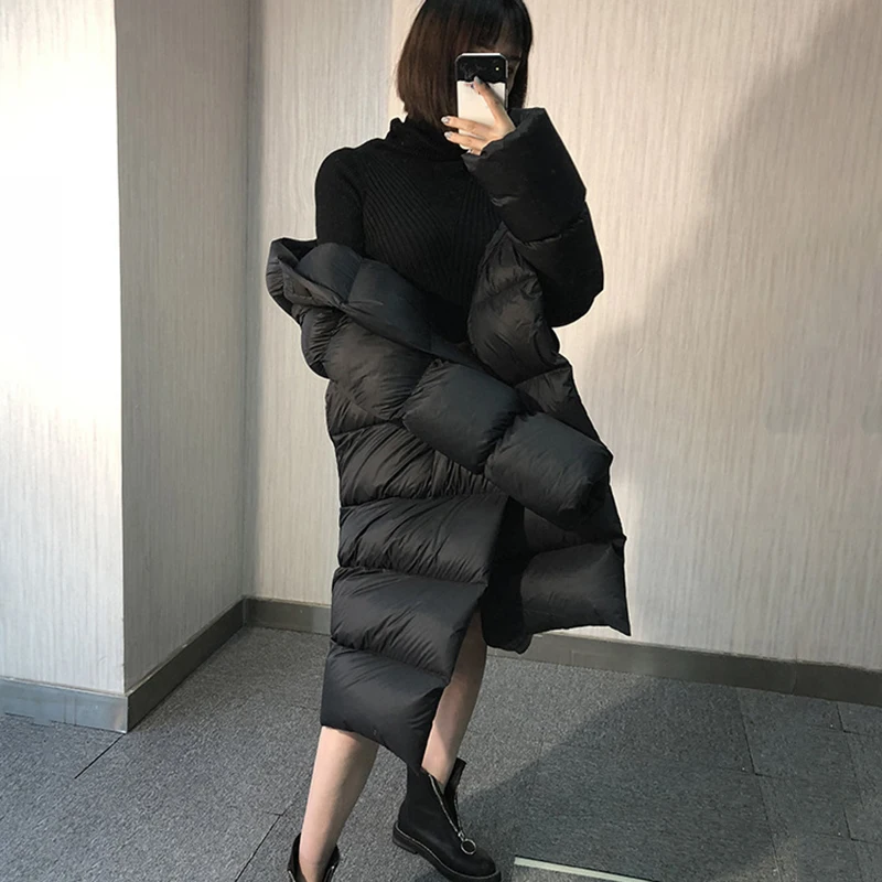 TWOTWINSTYLE, длинный женский зимний пуховик с капюшоном, длинный рукав, большие размеры, пальто для женщин, теплая Мода