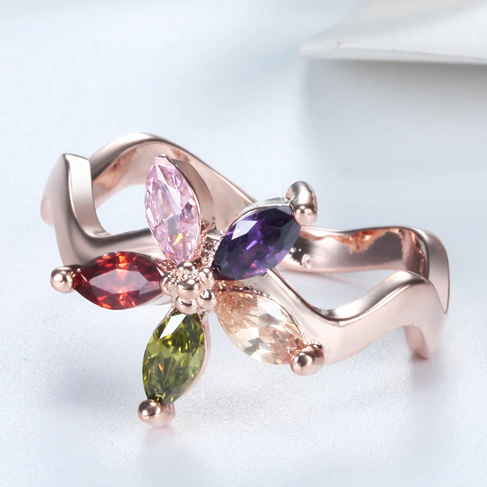 Hainon Hot Sale Silver Color Elegant Wave Colorful Rings New Vintage CZ Zircon Jewelry Wedding Gift Luxury Promise | Украшения и