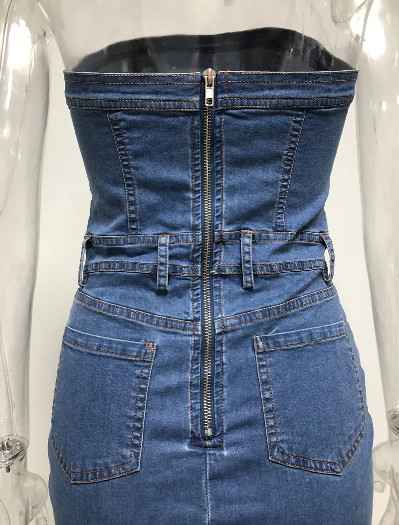 

Sexy Denim Tube Dress Elegant Strapless Bodycon Party Dress Summer Cute Strapless Dress Vestidos