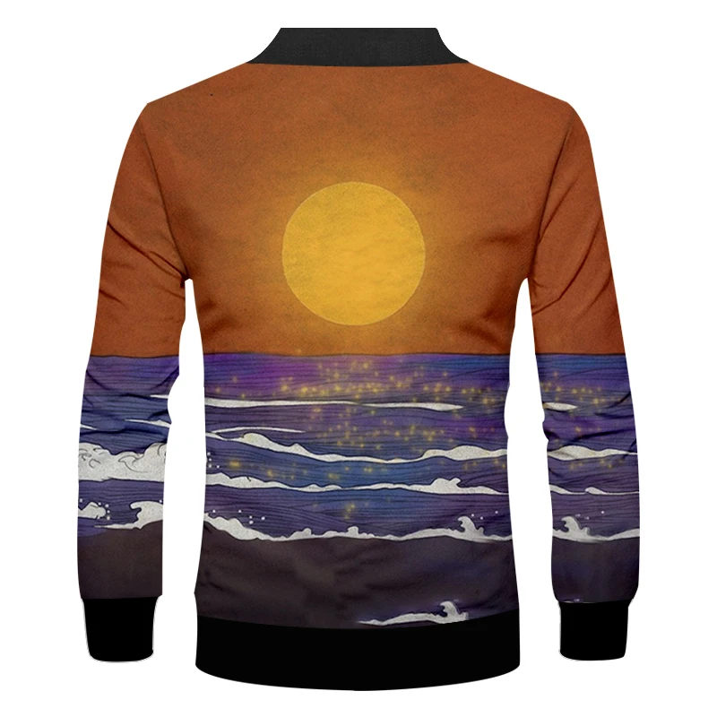 Мужская куртка на молнии UJWI повседневная брендовая толстовка с 3D принтом заката и Морского Пейзажа большие