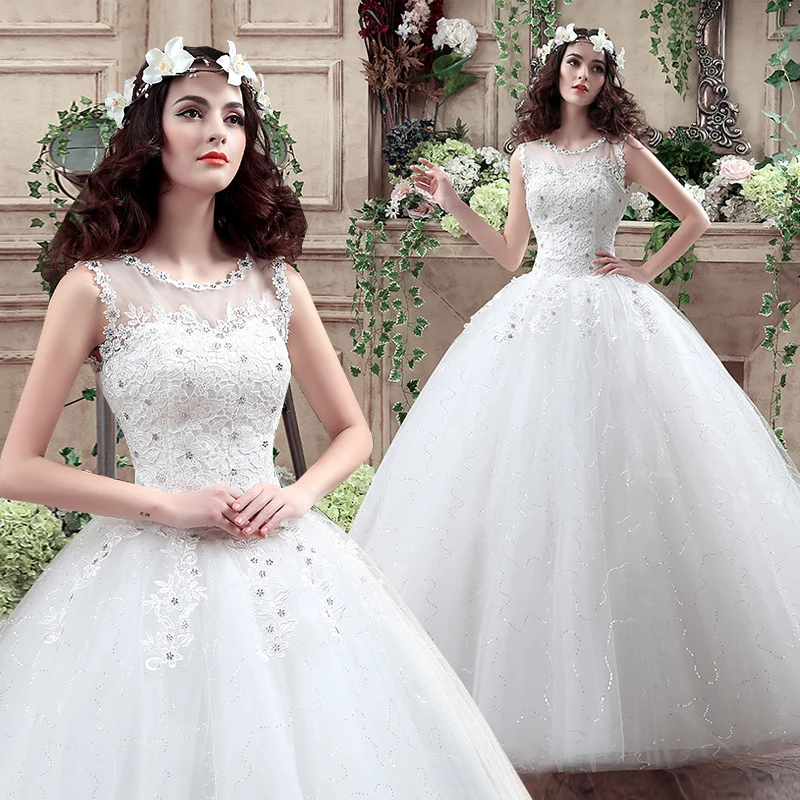 

2017 new stock plus size women pregnant bridal gown wedding dress ball gown organza white cheap korea lace sexy diamond 001
